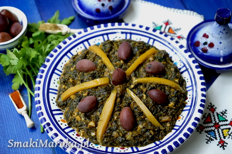 bakoula, baqoula, salade, maroko, sałatka szpinak