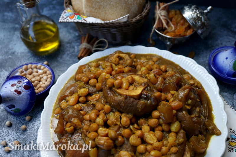 hargma, cuisine marocaine, nogi wołowe przepis, sos z ciecierzycą, kuchnia marokańska 