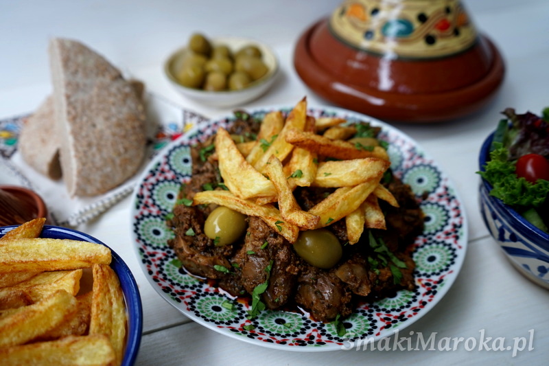wątróbka drobiowa, przepis na wątróbkę, chermoula, marynata, frytki, kuchnia marokańska przepisy, Maroko przepisy